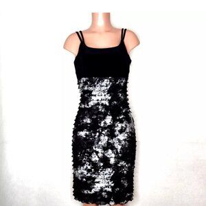Joseph Ribkoff Ruffle Tiered Sheath Dress Black Metallic Silver